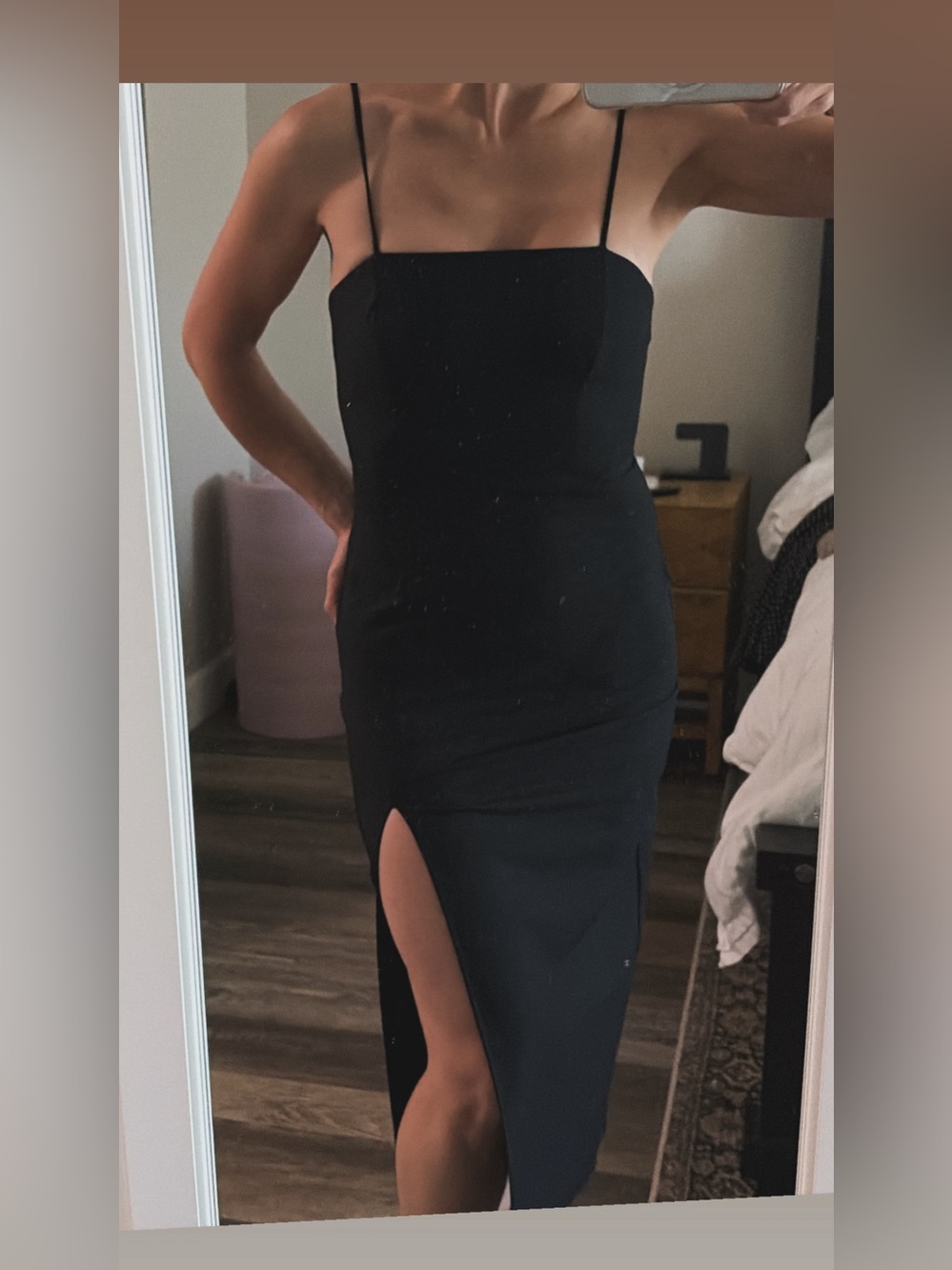 Zara Black Spaghetti-Strap Midi Dress with Front Slit